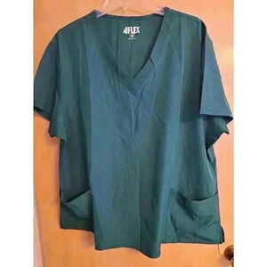 4 Flex Women's Medical Short Sleeve Scrub Top V-Neck Pullover Teal Blue Size 3X